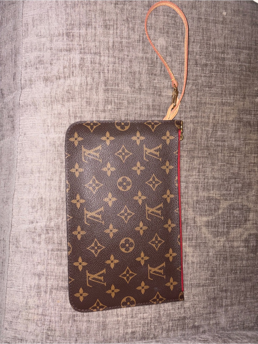 Louis Vuitton Brown Monogram Canvas Wristlet with Cherry Interior